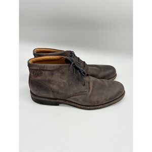 Ecco Mens Size 46 EU 12 US Brown Leather Lace Up Round Toe Casual Ankle Boots